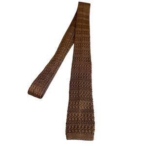 Vintage Tiberius Textured Knit Flat Bottom Silk Tie Mocha Brown